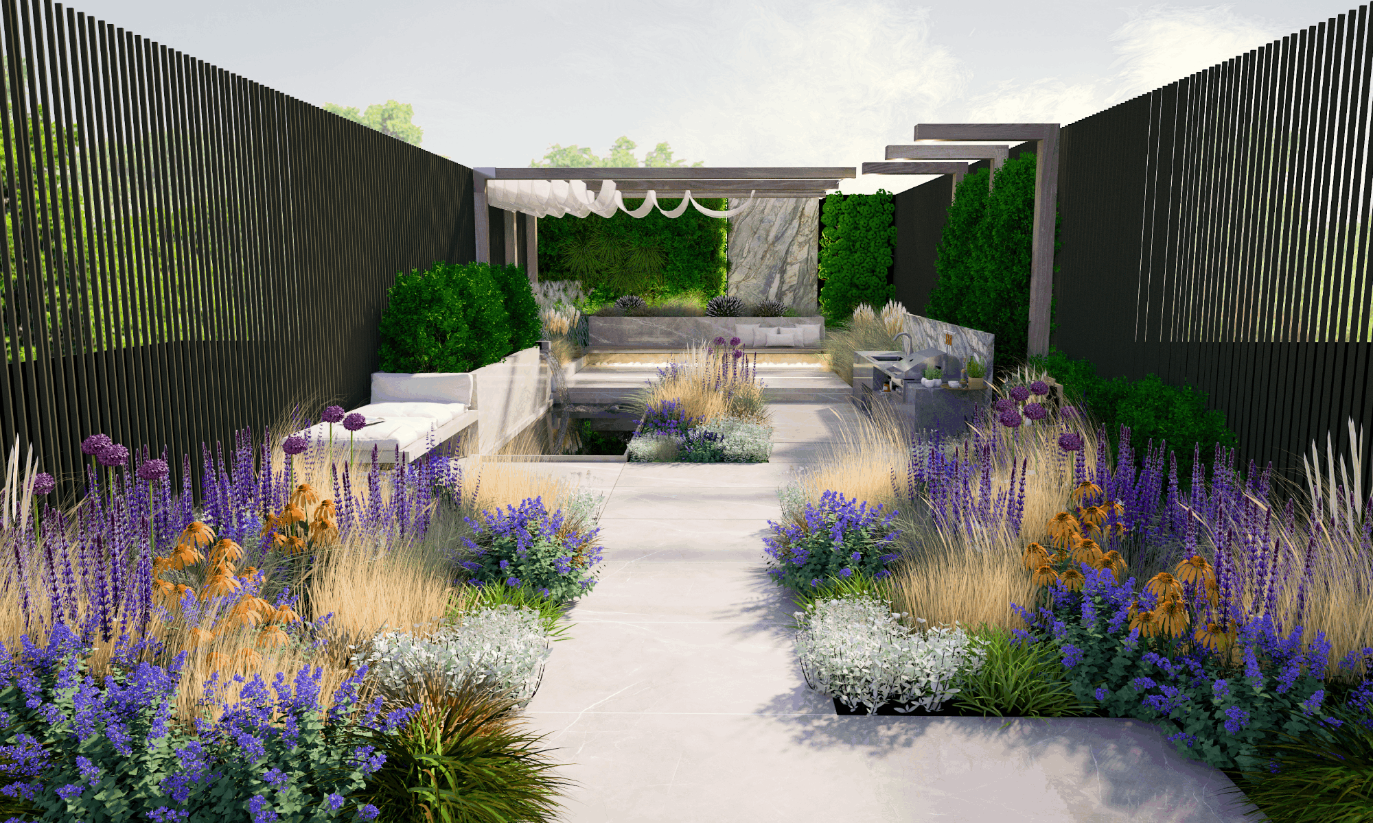 projekt ogrodu nowoczesnego przy szeregówce